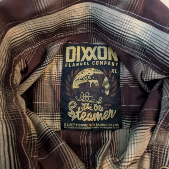 Dixxon The Ole Steamer Brown Plaid Pearl Snap Button Up Size XL Bamboo Blend - Picture 5 of 7